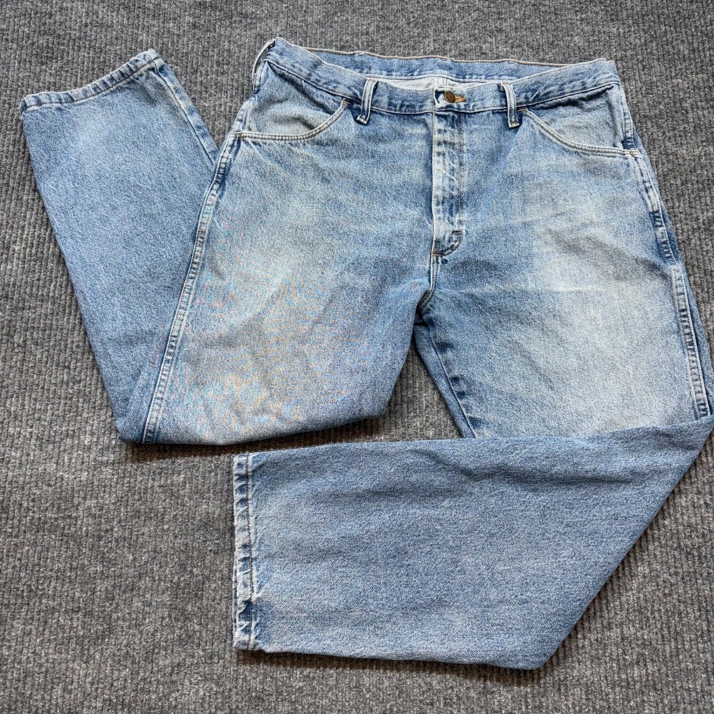 Vintage Wrangler Rustler Mens 38x29 Distressed Light Wash Jeans Straight Leg‎